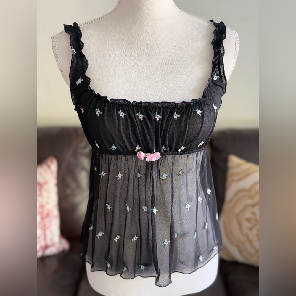 Y2k Victoria's Secret‎ Mesh Floral Embroidered Corset Milk Maid Tank Top Size L - Picture 6 of 15